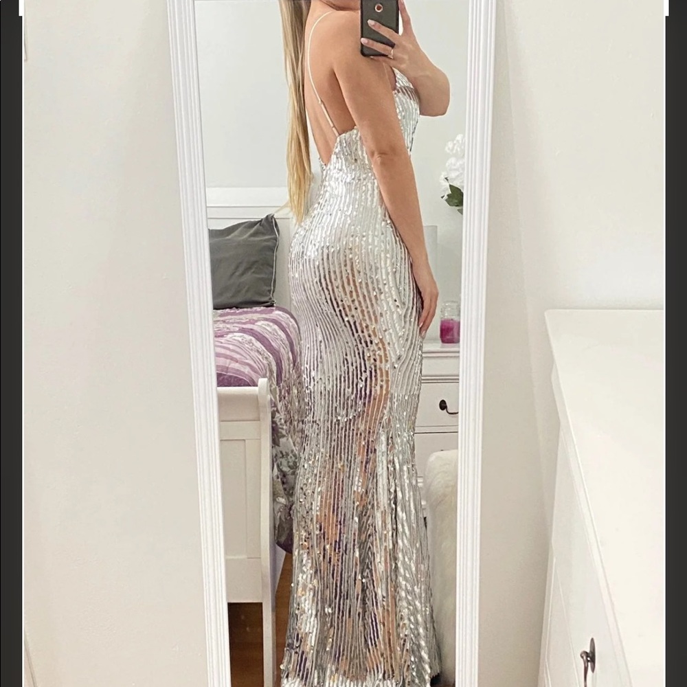 Sexy Silver Mermaid Low Back Dress